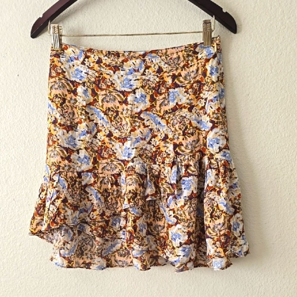 Free People Blue Tan High-Low Skater Skirt size 2